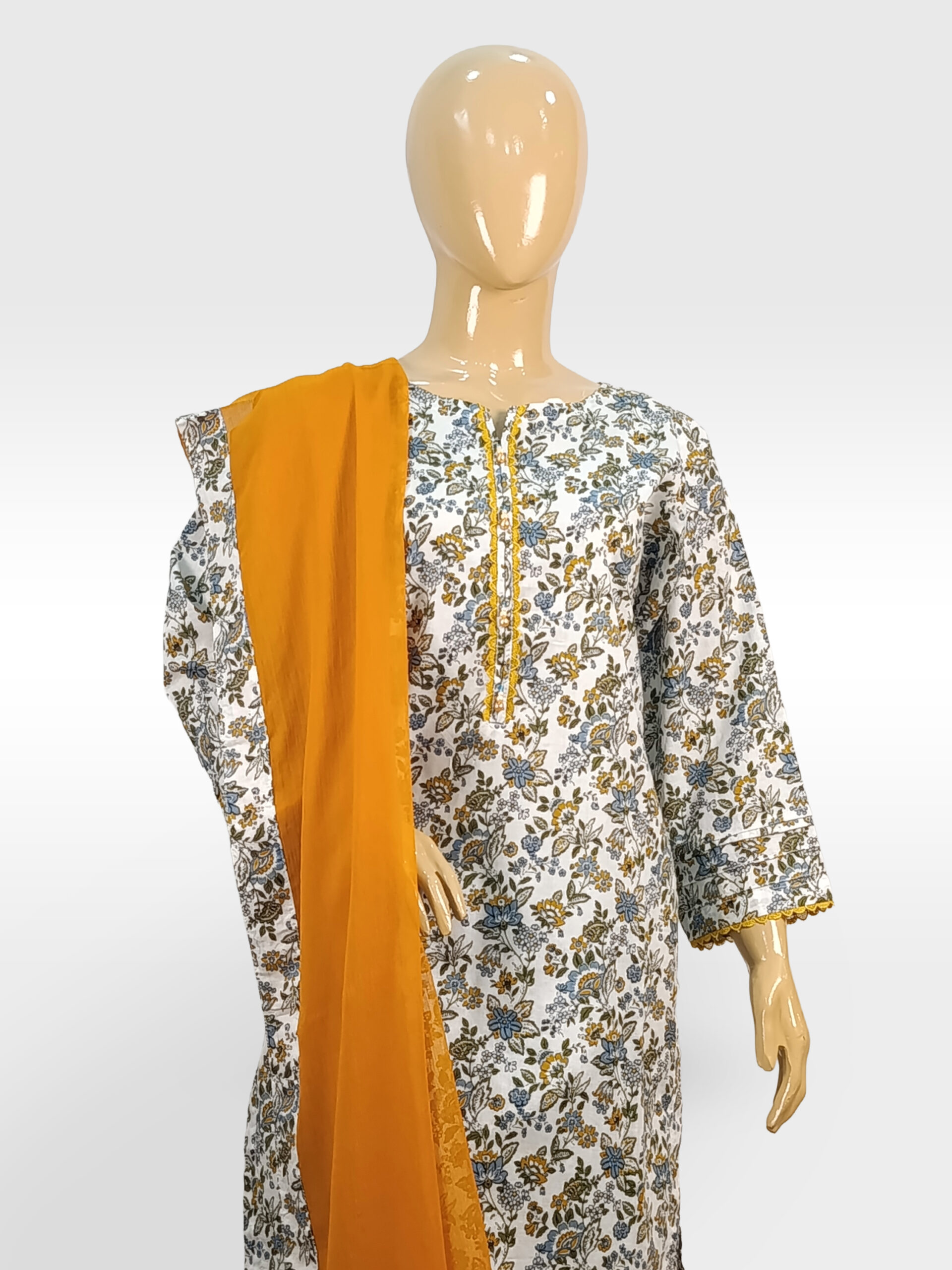 3 PCS Printed Pret Co-Ord set with Chiffon Dupatta ZZMRP3P-251036 - Image 3