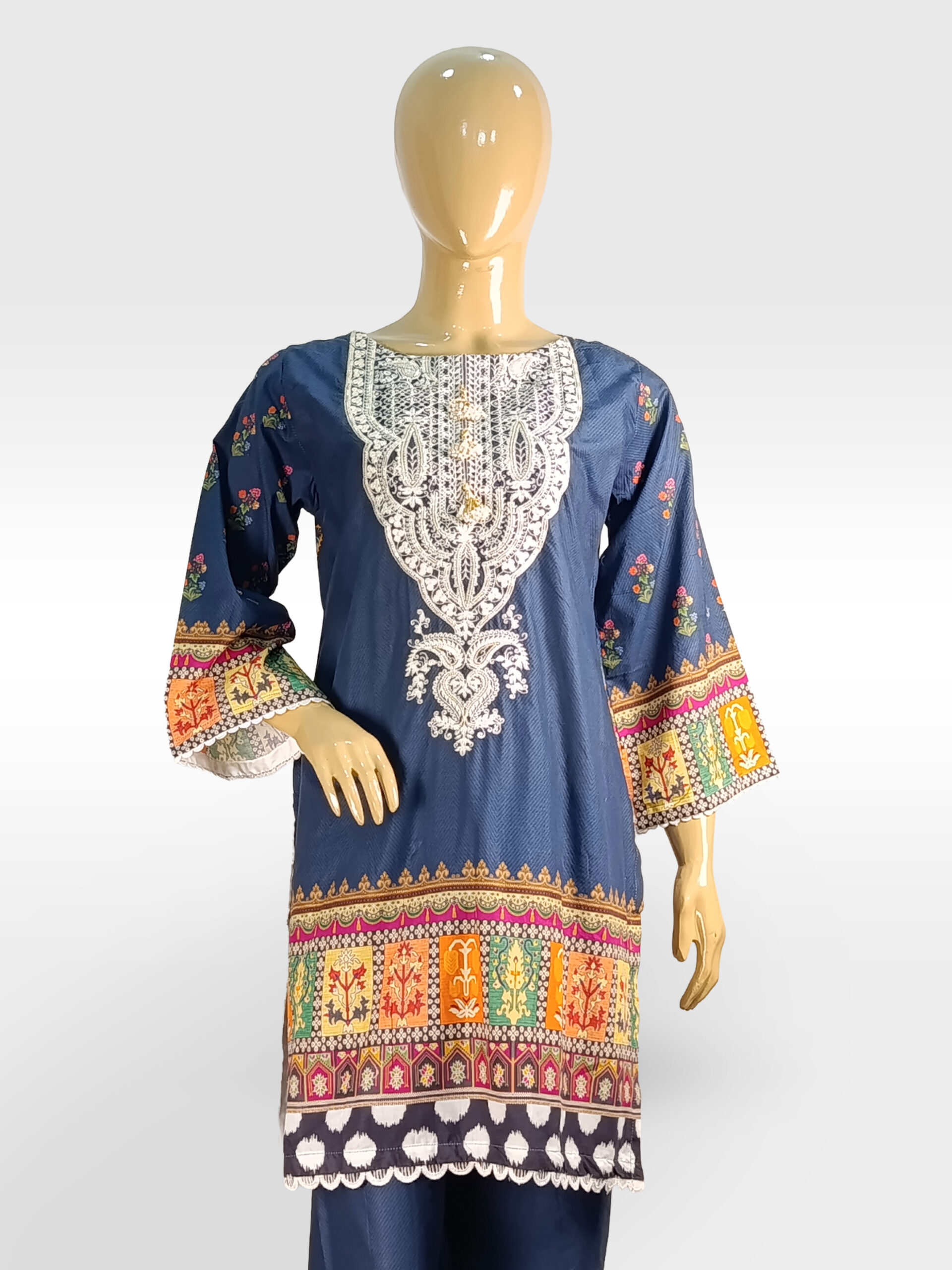 2 Pcs Embroidered Set in Electric Blue with Matching Trouser ZZBP2P-251028 - Image 2