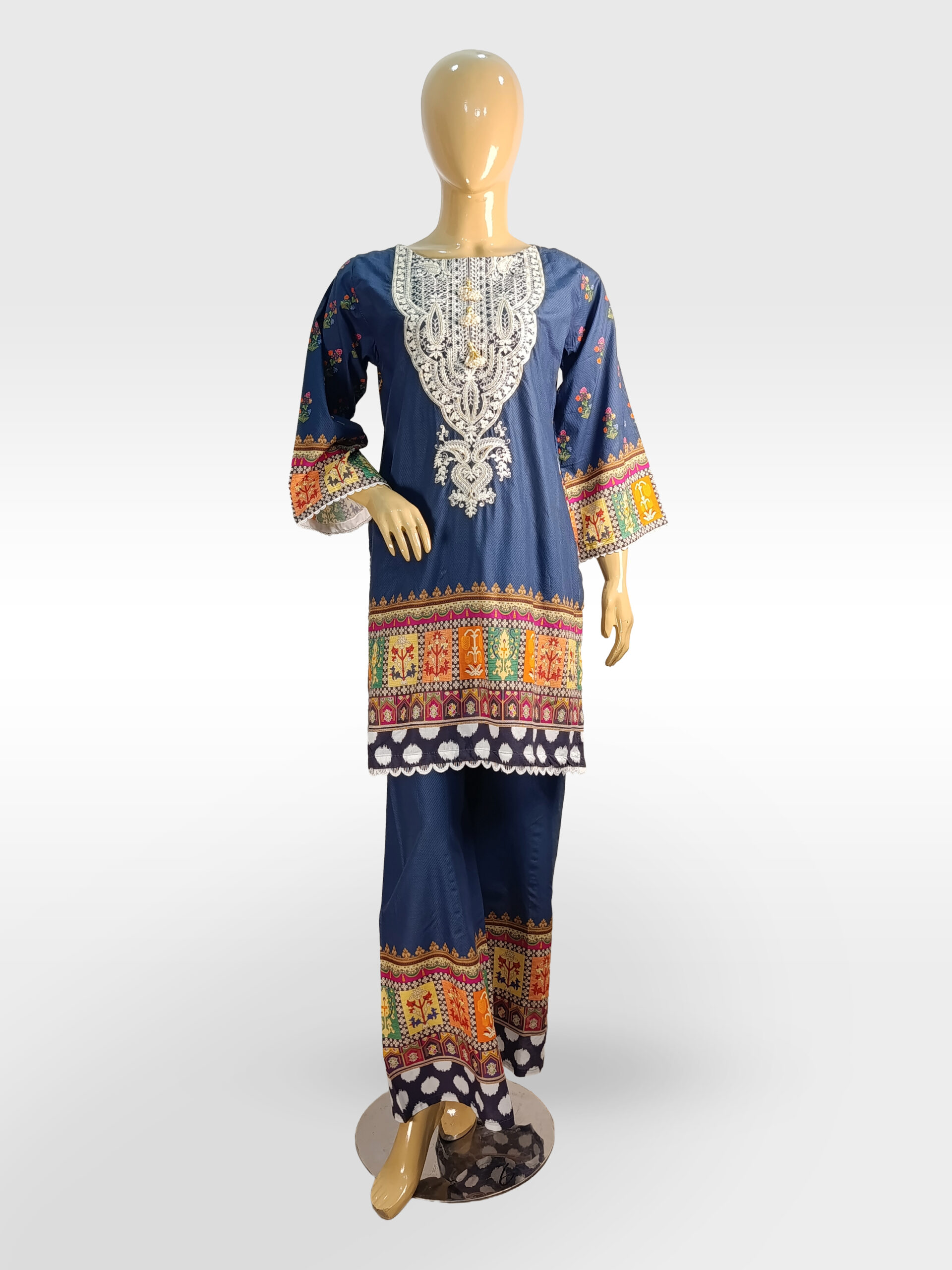 2 Pcs Embroidered Set in Electric Blue with Matching Trouser ZZBP2P-251028