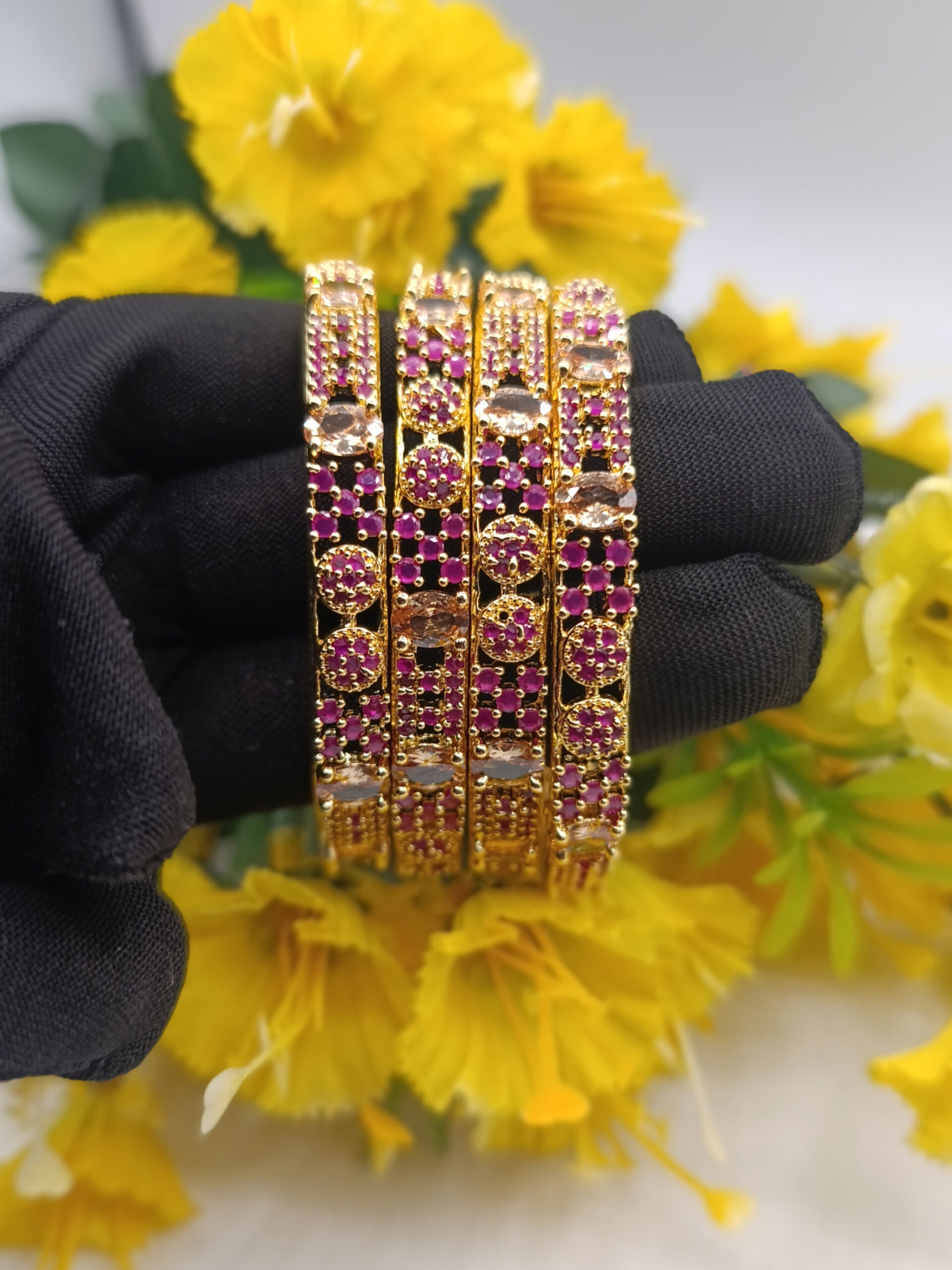 Bunki Indian 1k AD (American Diamond) Original Zircon Ruby Bangles ZZBBP4P-251203 - Image 2