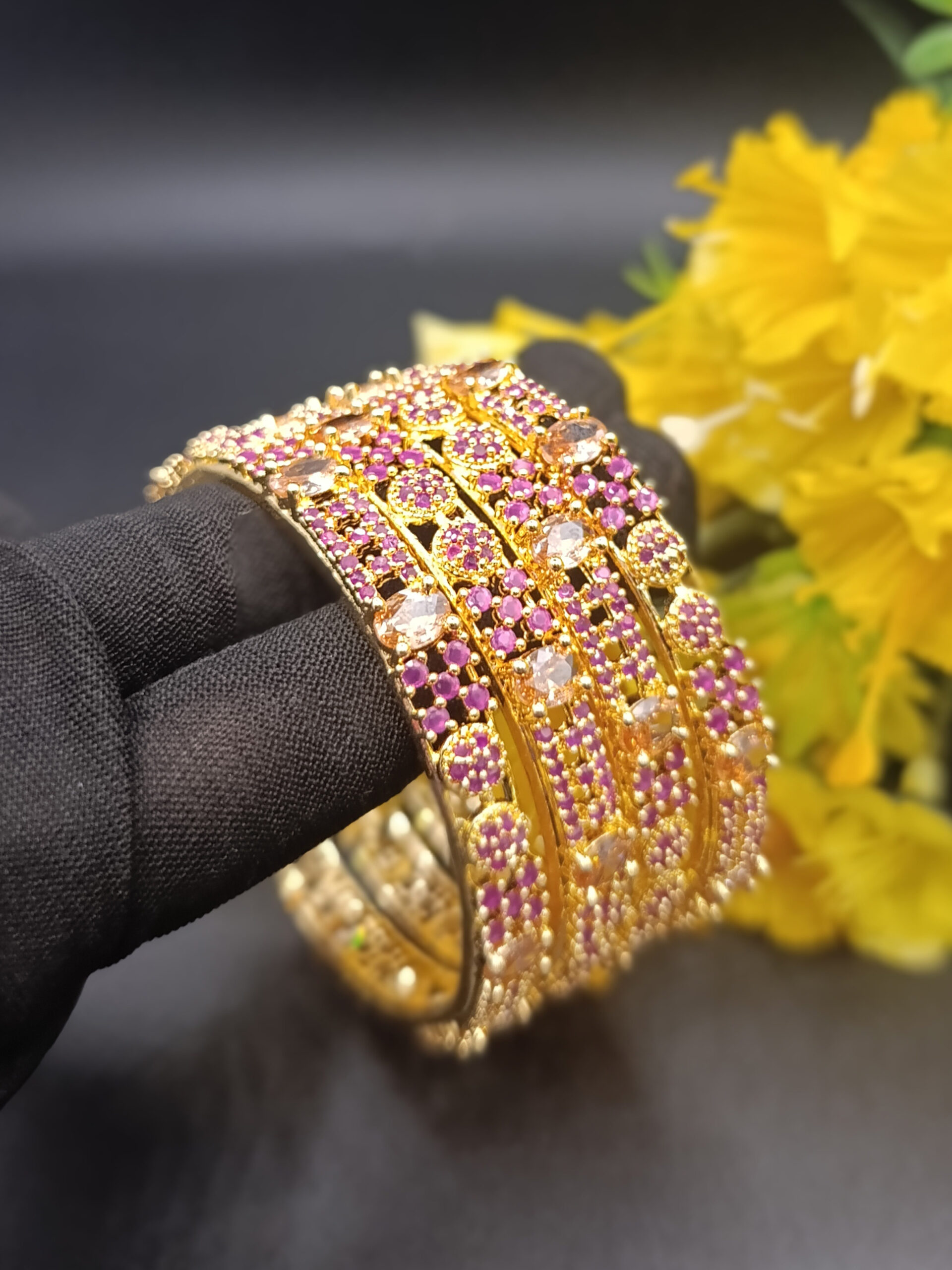 Bunki Indian 1k AD (American Diamond) Original Zircon Ruby Bangles ZZBBP4P-251203