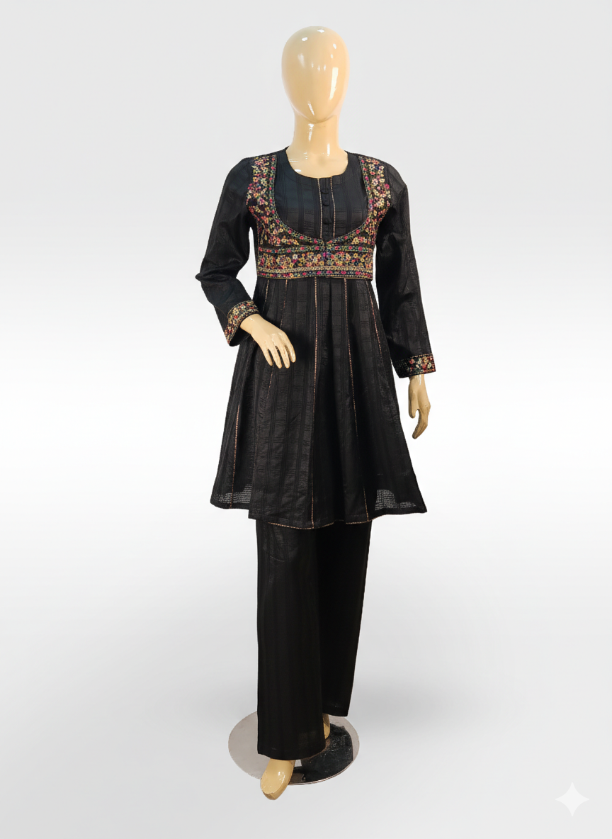 3 PCS Sequins Embroidered Coati with Panel Frock ZZBLEP2PT-251016