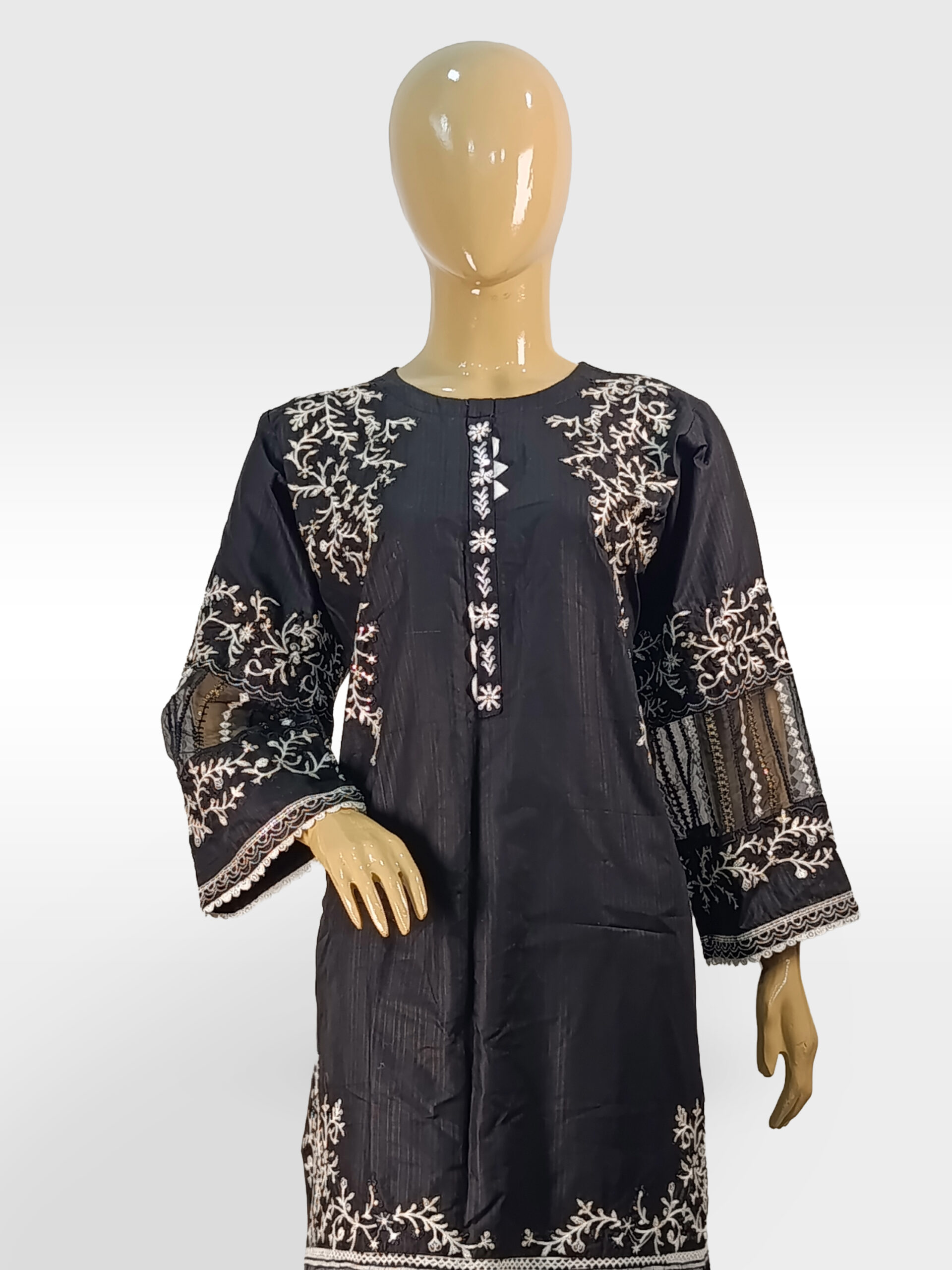 Midnight Noir Embroidered Ensemble – Elegance in Every Thread ZZBLEP2PT-251015 - Image 2