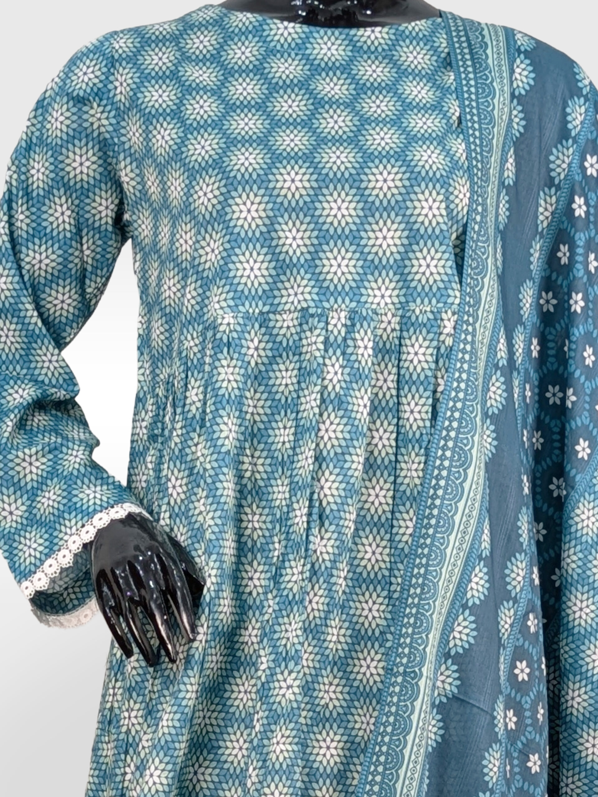 Teal Blossom Printed Gharara Ensemble – 3-Piece Summer Set ZZGP3P-251031 - Image 3