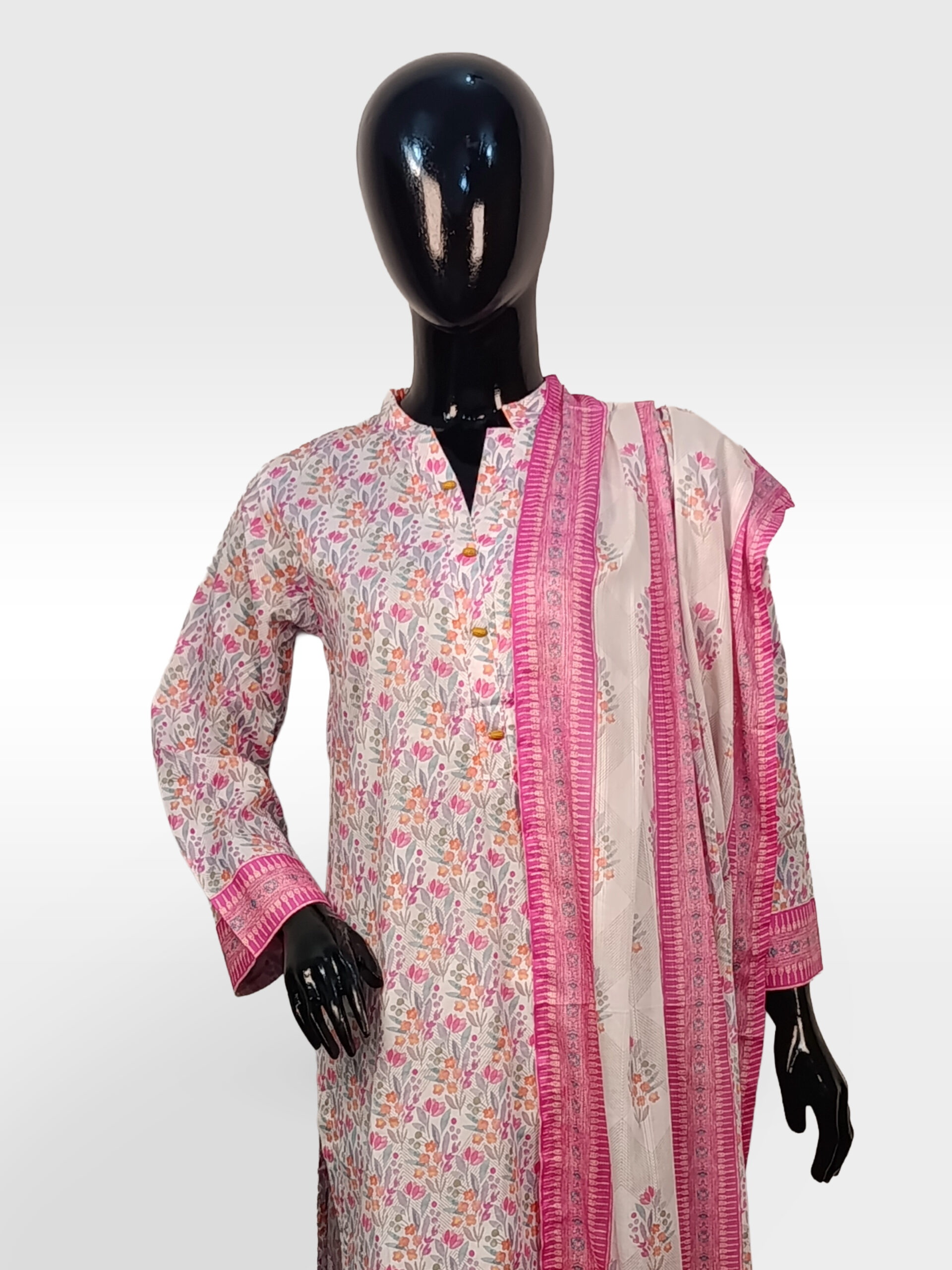 Floral Fusion Lawn Ensemble – Vibrant Pink & Pastel Hues - ZZPP3P-251032 - Image 2