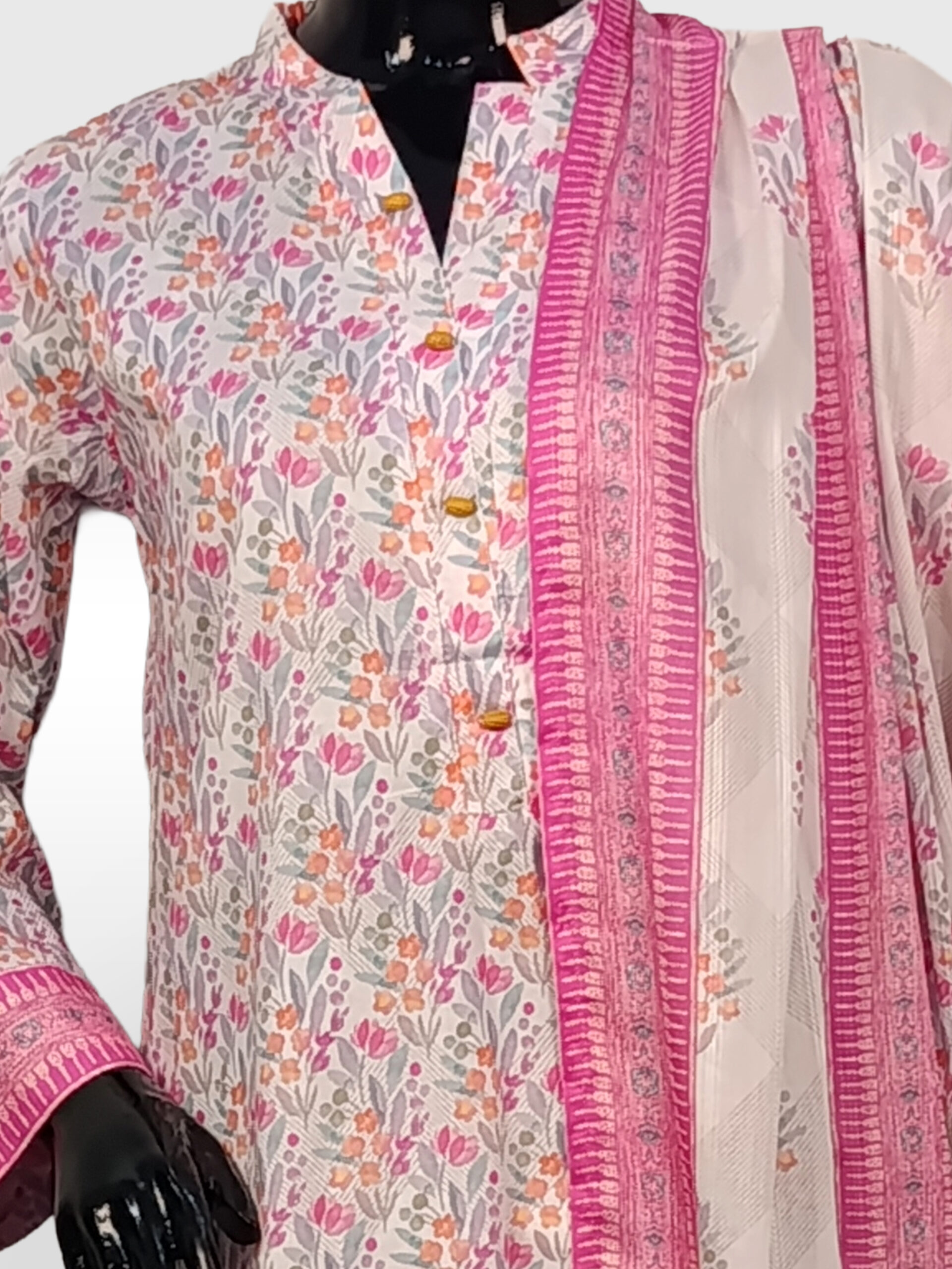 Floral Fusion Lawn Ensemble – Vibrant Pink & Pastel Hues - ZZPP3P-251032 - Image 3