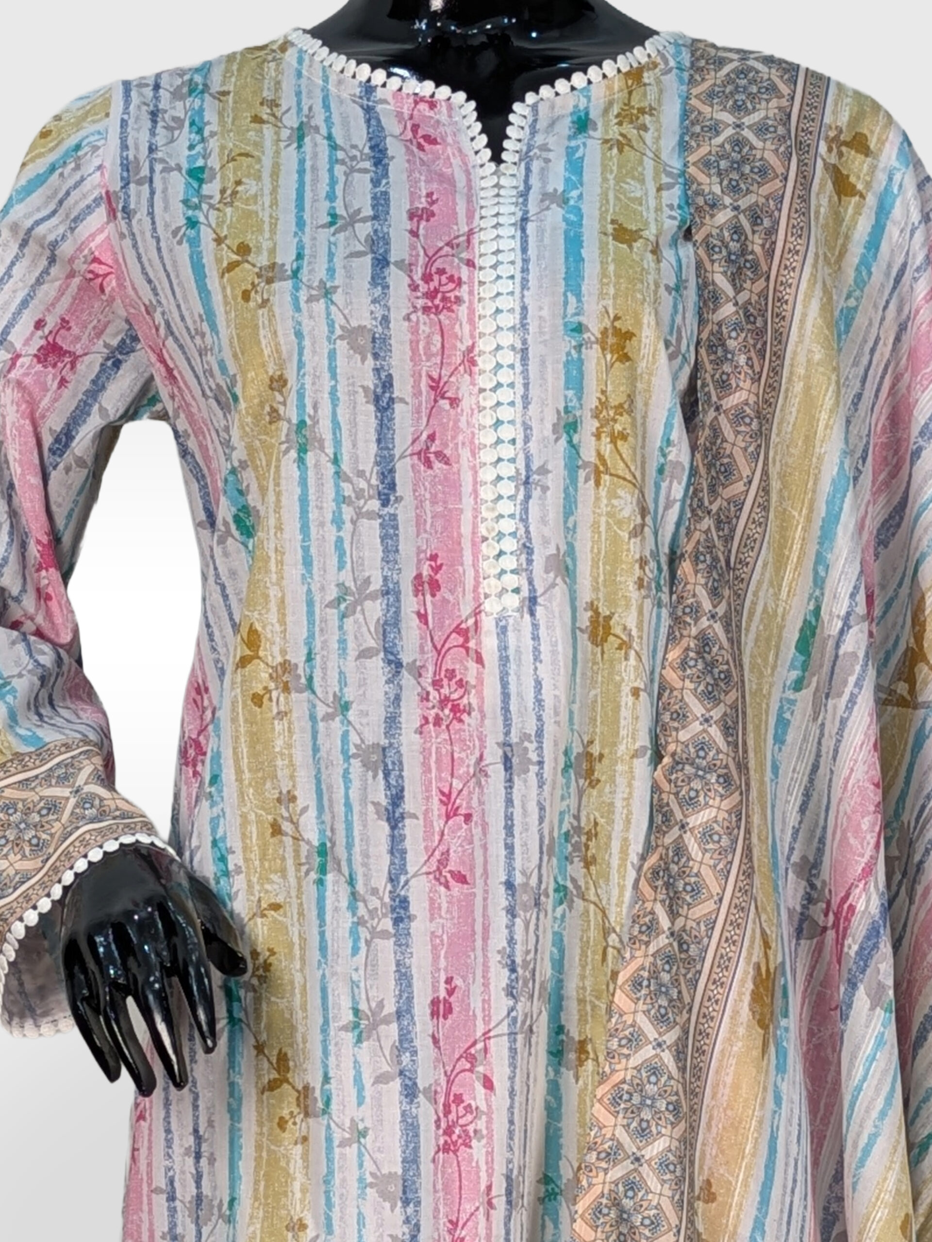 Pastel Stripe Fusion – 3-Piece Lawn Gharara Ensemble ZZWP3P-251033 - Image 3